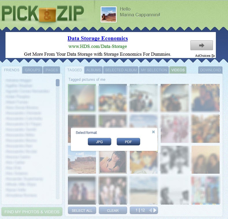 Download foto da Facebook Pick&Zip