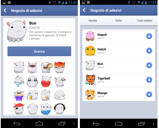 attivare sticker facebook
