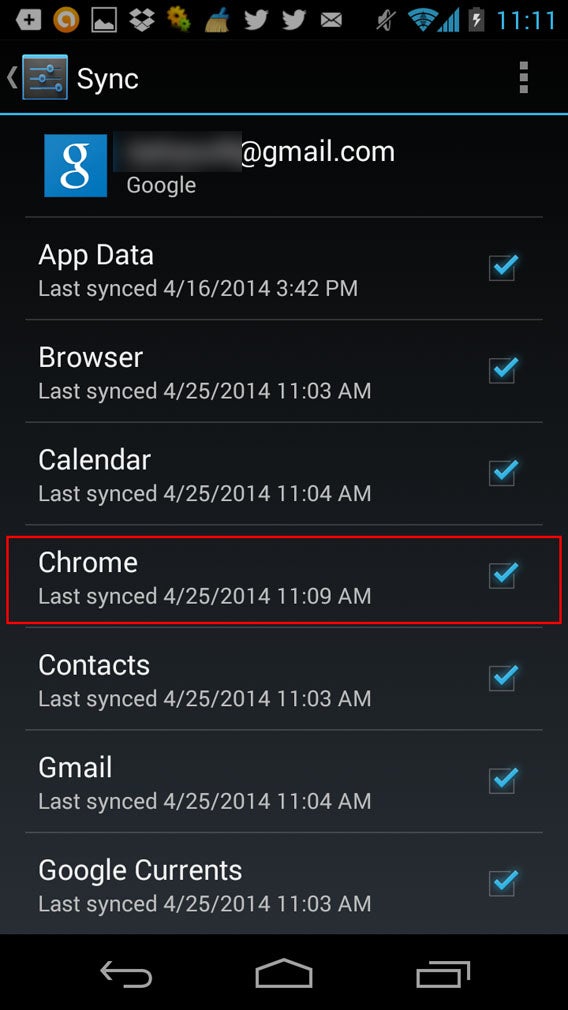 Chrome Android spunta sincronizzazione