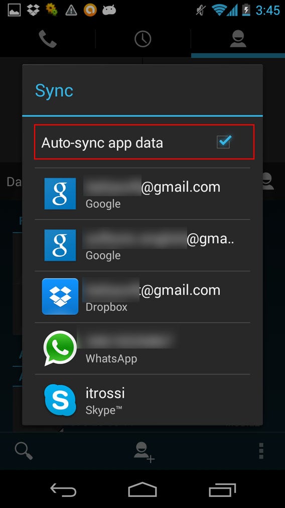 Contatti autosync app data