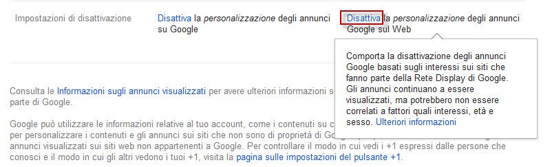 Google disattivazione annunci personalizzati Google disattivazione annunci personalizzati