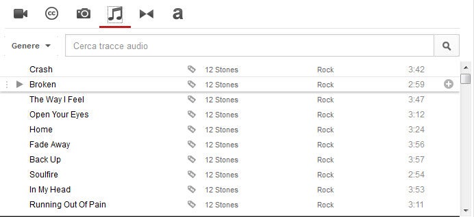 Menu aggiungi musica