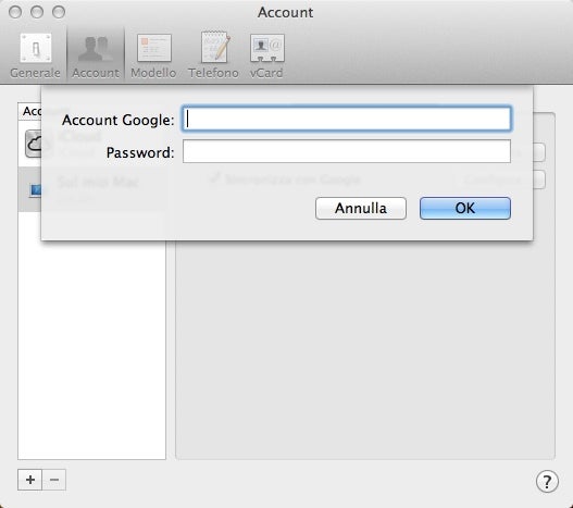 Sincronizza con Google - inserisci password