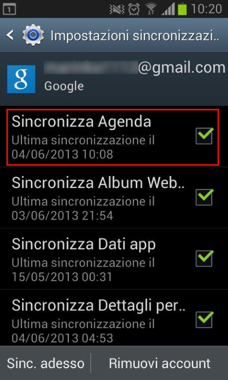 Spunta l'opzione per sincronizzare agenda
