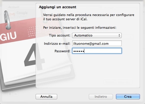 iCal - Sincronizza con Google