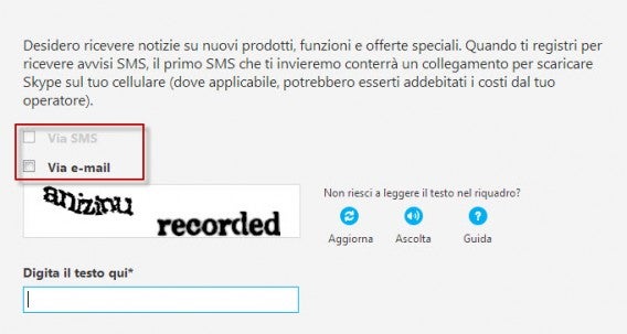 02 bis - Windows - Deseleziona SMS e email