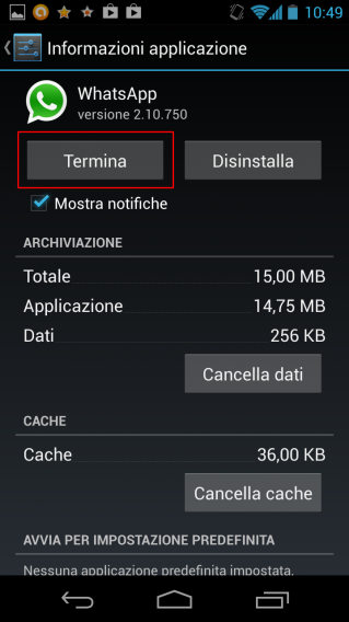 Forza chiusura app