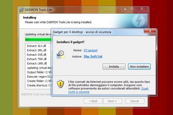 Installazione gadget non mascherata