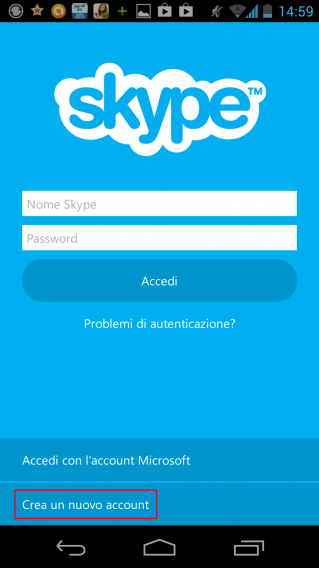 Crea nuovo account