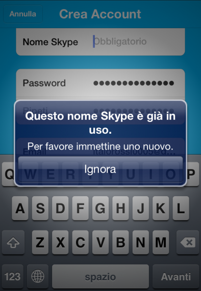 Scegli un altro nome Skype