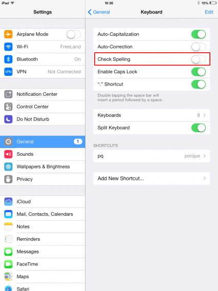 Disabilita il controllo ortografico