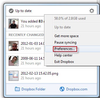 Dropbox preferences