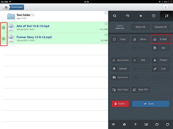 GoodReader - Seleziona 2 file da allegare in nuova email