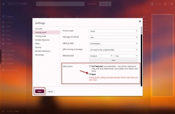 Torna alla versione precedente di Yahoo Mail