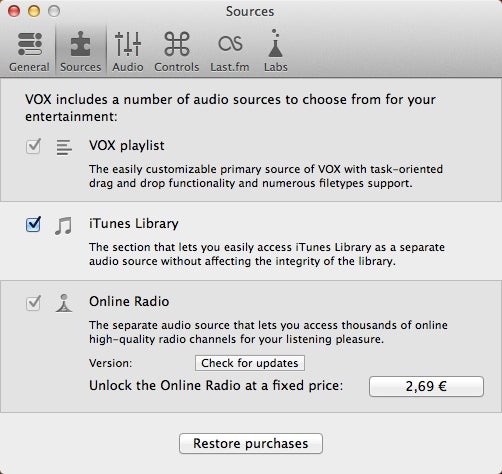 VOX iTunes library