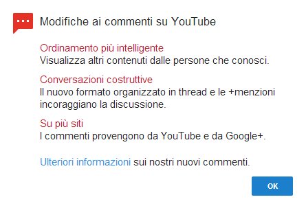 modifiche commenti youtube