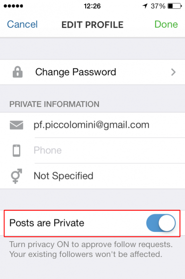 Edit profile - Posts are private