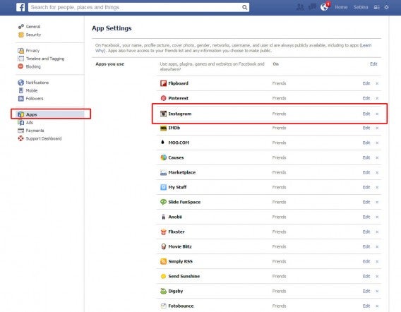 FB preferenze Instagram