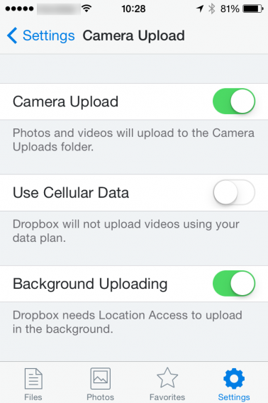 Dropbox camera upload