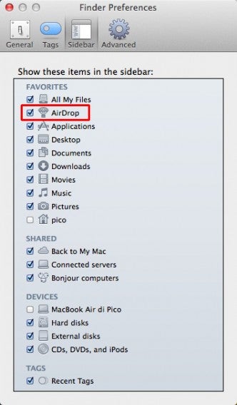Finder preferences - Barra laterale