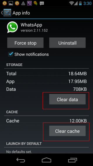 Clear data e cache Clear data e cache