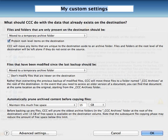 CCC - Custom settings