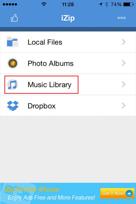 Seleziona Music Library dal menu