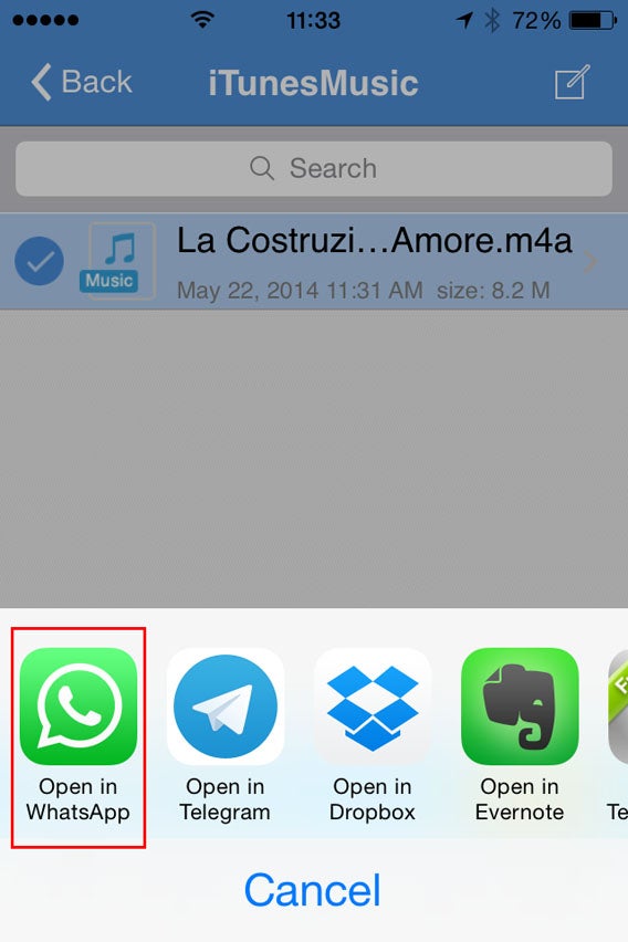 Seleziona Open in WhatsApp