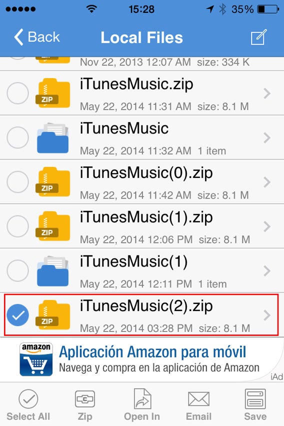 Seleziona il file ZIP appena creato
