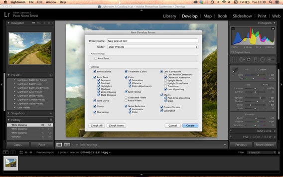 Finestra salvataggio nuovo preset