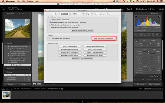 Pulsante mostra cartella preset