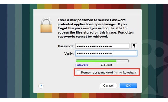 Scegli password e togli la spunta copy