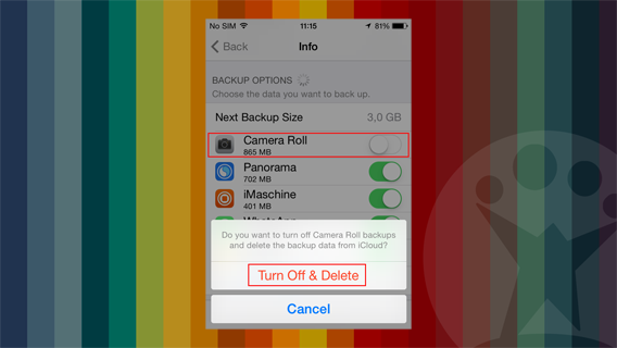 Turn off camera rolla and delete pics