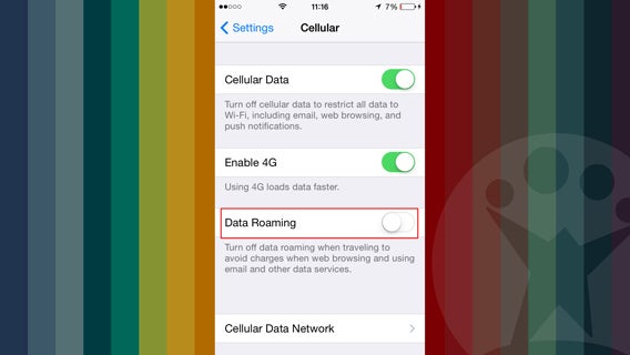 Disattiva data roaming