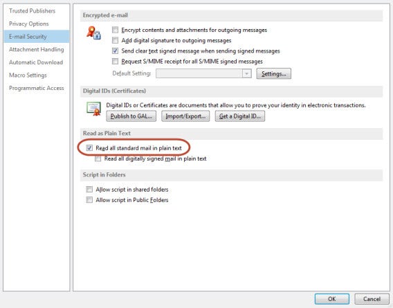 Read email in plain text