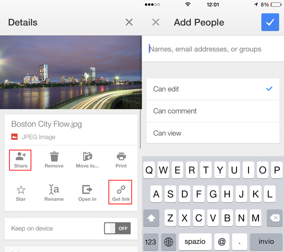 Google Drive - Sharing options