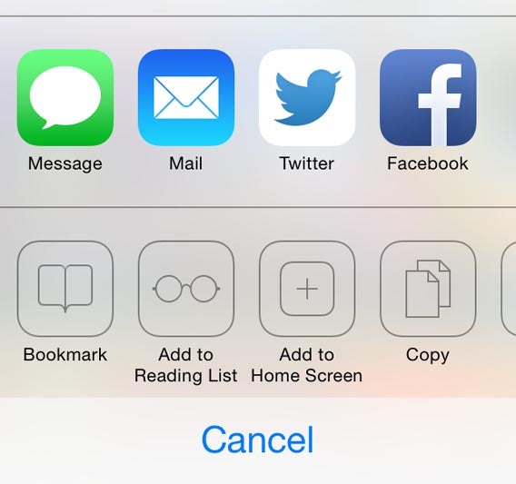 Share menu iOS