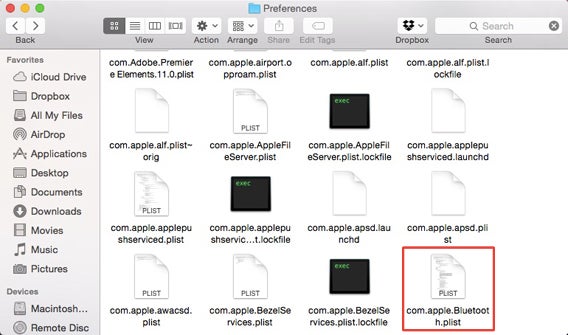 Elimina il file Bluetooth plist