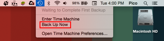 Time Machine esegui backup adesso