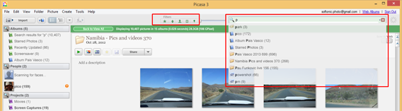 Picasa-Search suggestions and filters
