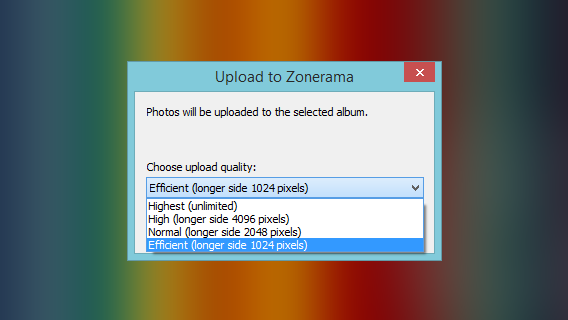 Zoner - Chose the quality before uploading to Zonerama
