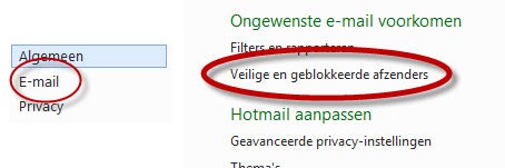 Hotmail opties