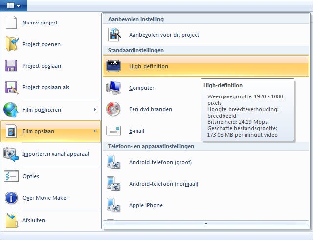 HD video in Movie Maker