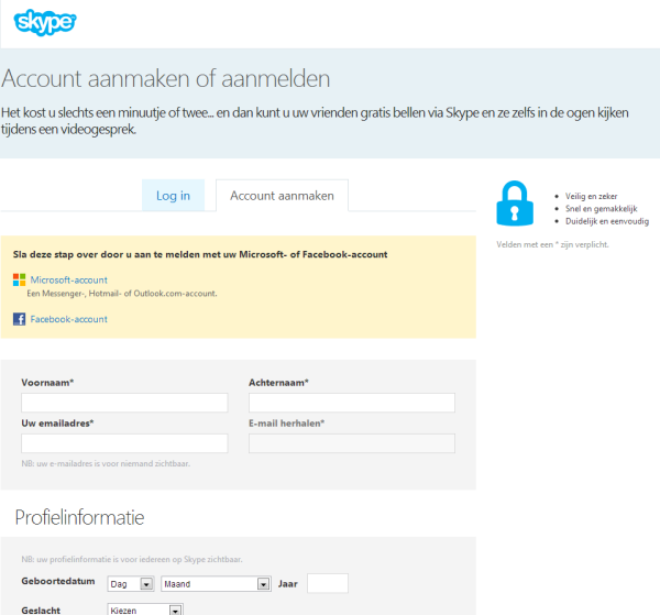 Skype account aanmaken