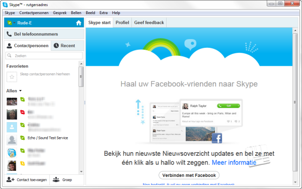 Skype startscherm