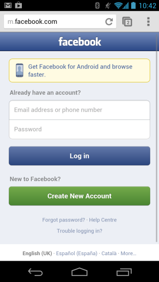 Facebook login