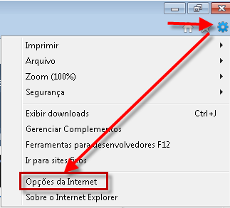Opções da Internet no IE