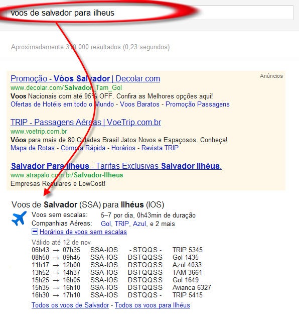Horário de voos pelo Google