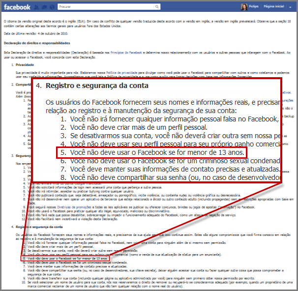 Limite de idade no Facebook