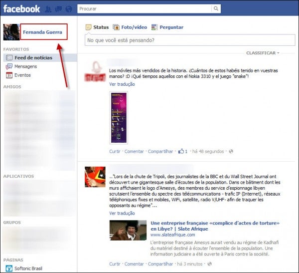 Facebook - visualizar linha do tempo
